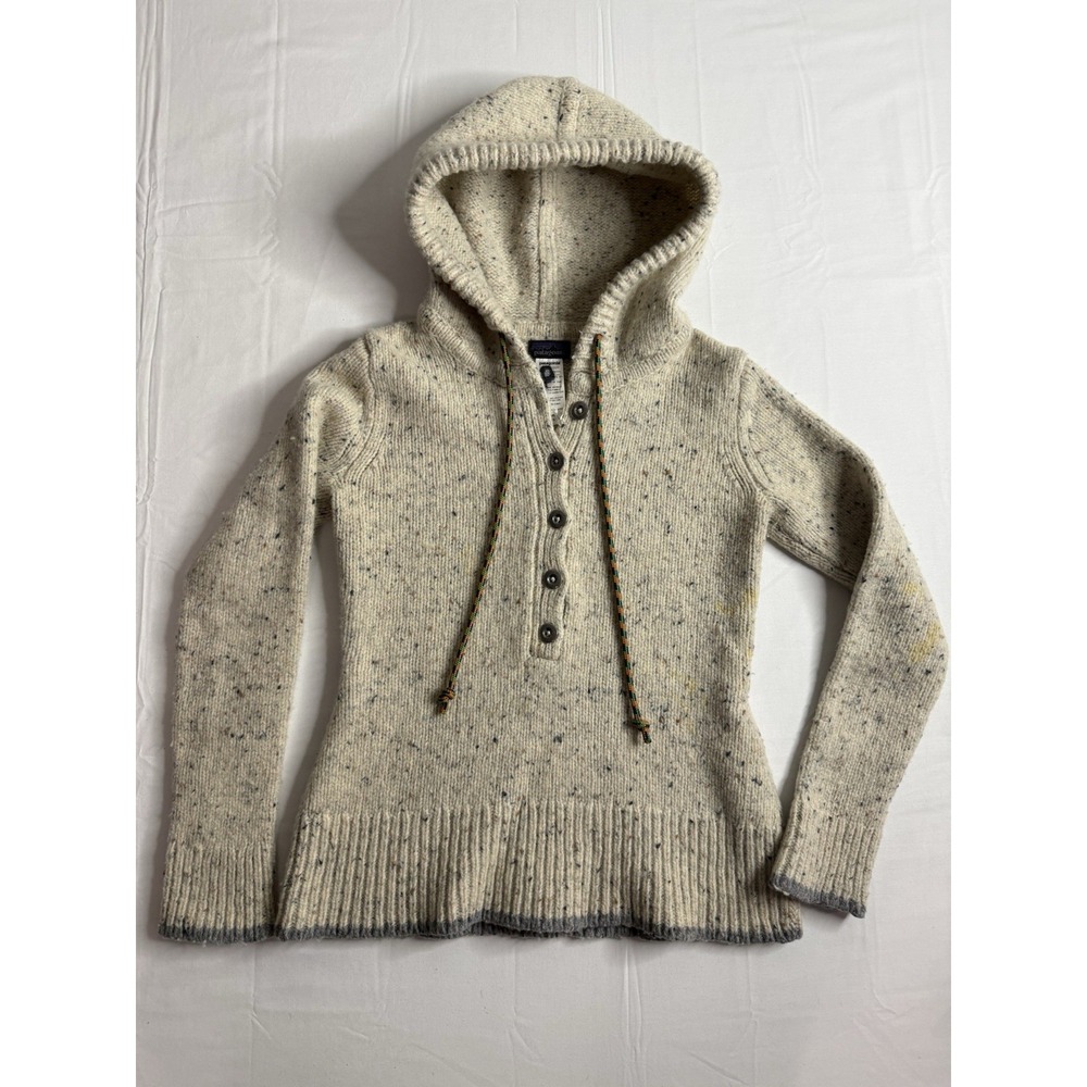 Patagonia Ranchito Hooded Sweater Women's XS Merino Wool Knit Oatmeal Speckled